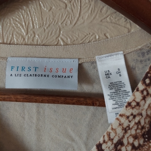 First Issue Liz Claiborne snake print cardigan sweater 3/4 sleeve Sz small - Picture 3 of 8